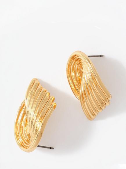 Mint Velvet Ridged Wing Earrings, Gold - view 2, Gold