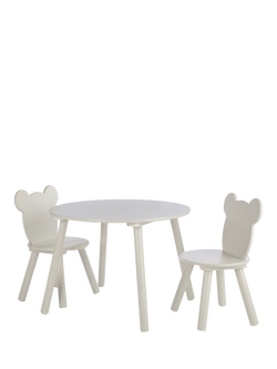 CuddleCo Play House Bear Table & Chairs, White, White