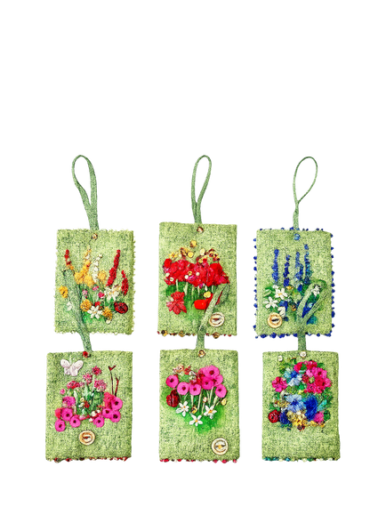 Rowandean Pistachio Pockets Lavender Bag Embroidery, Set of 6, Multi
