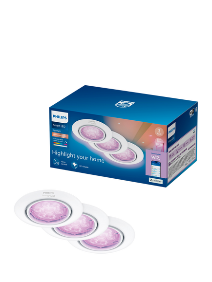 Philips Smart GU10 RGB Full Colour LED Spotlights, Pack of 3, White - view 2, White White