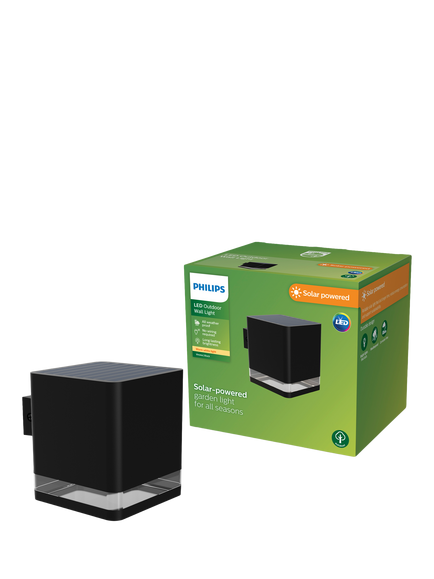 Philips Virona Solar Power LED Outdoor Wall Light, Black - view 2, Black