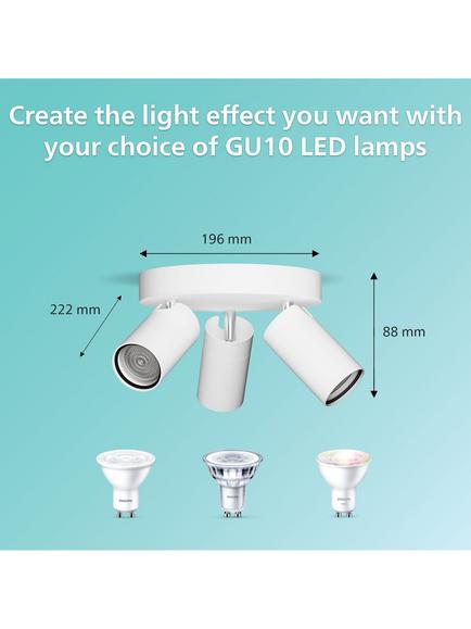 Philips Idris Bathroom Adjustable 3 Spotlight Ceiling/Wall Plate, White - view 2, White White