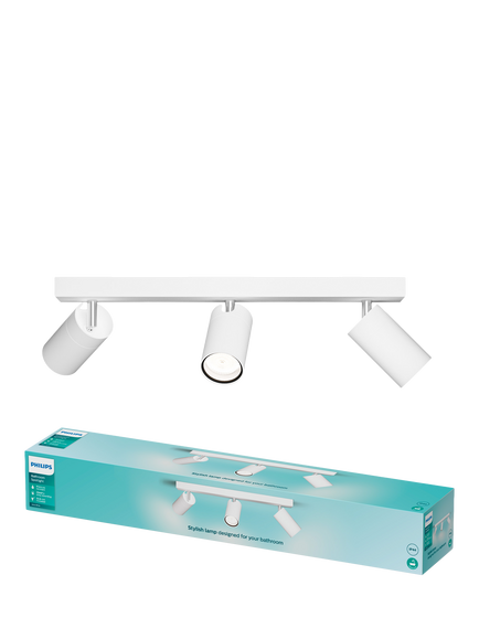 Philips Idris Bathroom Adjustable 3 Spotlight Ceiling/Wall Bar, White, White White