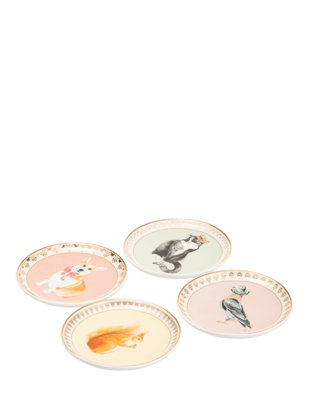 Yvonne Ellen Best of British Animal Fine China Coasters, Set of 4, Multi, Multi Multi