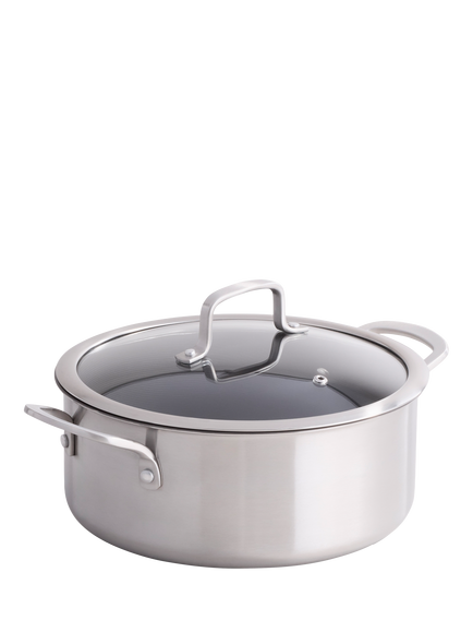 Stellar Zero Stainless Steel Casserole & Glass Lid, 24cm, Silver