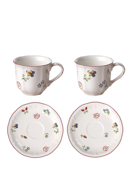 Villeroy & Boch Petite Fleur Porcelain Espresso Cups & Saucers, Set of 2, 80ml, Multi, Multi