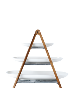 Villeroy & Boch Artesano Porcelain 3-Tier Wood Etagere Serve Unit, White, White