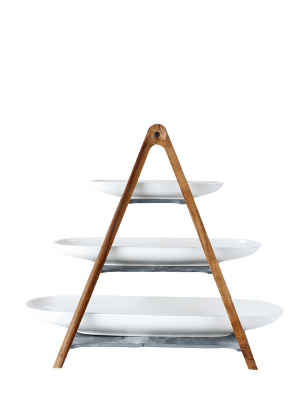 Villeroy & Boch Artesano Porcelain 3-Tier Wood Etagere Serve Unit, White, White