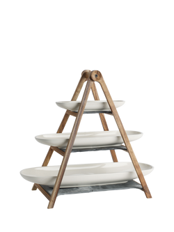 Villeroy & Boch Artesano Porcelain 3-Tier Wood Etagere Serve Unit, White - view 2, White