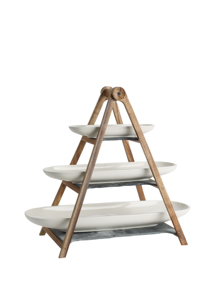 Villeroy & Boch Artesano Porcelain 3-Tier Wood Etagere Serve Unit, White - view 2, White