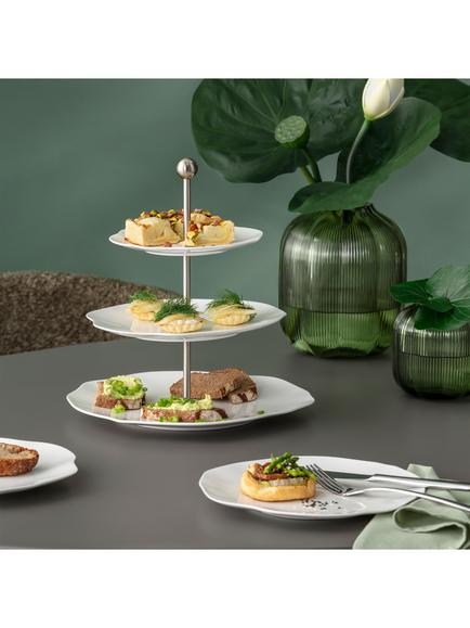 Villeroy & Boch Pura Bone Porcelain 3-Tier Cake Stand, 22.5cm, White - view 2, White