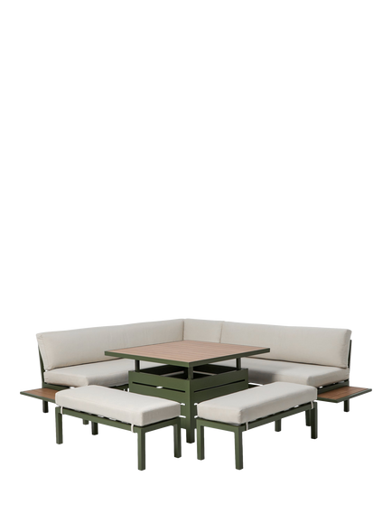John Lewis OUTLET Platform 8-Seater Corner Garden Dining/Lounge Set with Height-Adjustable Table, Like New, Green, Green