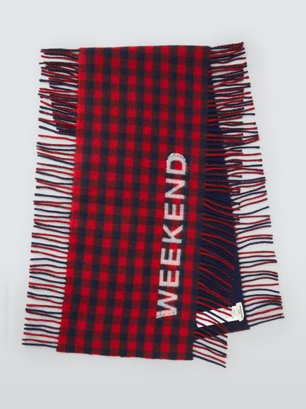 Weekend MaxMara Filovia Wool Rich Check Scarf, Red/Navy/White, Red/Navy/White