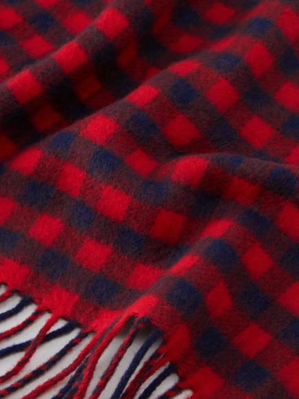 Weekend MaxMara Filovia Wool Rich Check Scarf, Red/Navy/White - view 2, Red/Navy/White