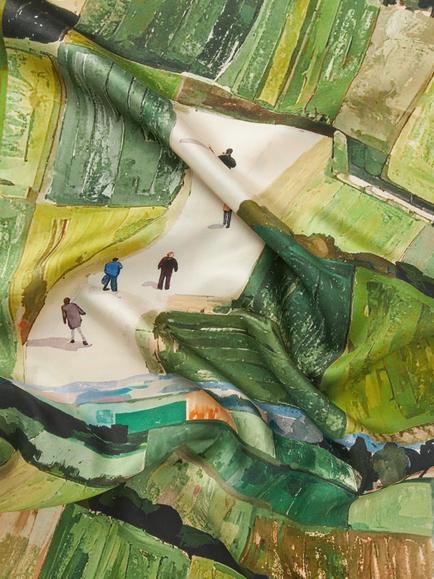 Weekend MaxMara Field Print Oversized Silk Square Scarf, Green/Multi - view 2, Green Multi