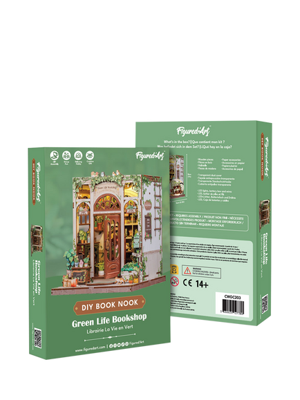 Figured'Art Green Life Book Shop Wooden Book Nook Craft Kit, Multi