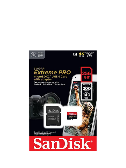 SanDisk Extreme Pro UHS-1, Class 10, MicroSDXC Card, up to 200MB/s Read Speed, 256GB - view 2, Black