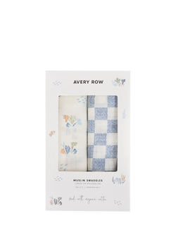 Avery Row Muslin Cotton Swaddle, Pack of 2, Coastline/Waves, Coastline/ Waves