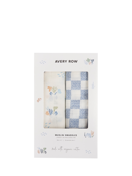 Avery Row Muslin Cotton Swaddle, Pack of 2, Coastline/Waves, Coastline/ Waves