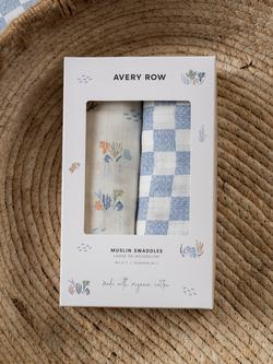 Avery Row Muslin Cotton Swaddle, Pack of 2, Coastline/Waves - view 2, Coastline/ Waves