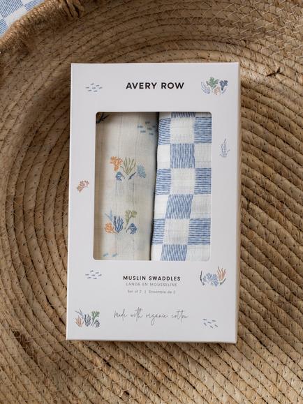 Avery Row Muslin Cotton Swaddle, Pack of 2, Coastline/Waves - view 2, Coastline/ Waves