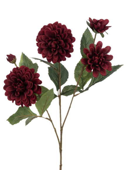 Floralsilk Artificial Dahlia Spray, H70cm, Burgundy, Burgundy