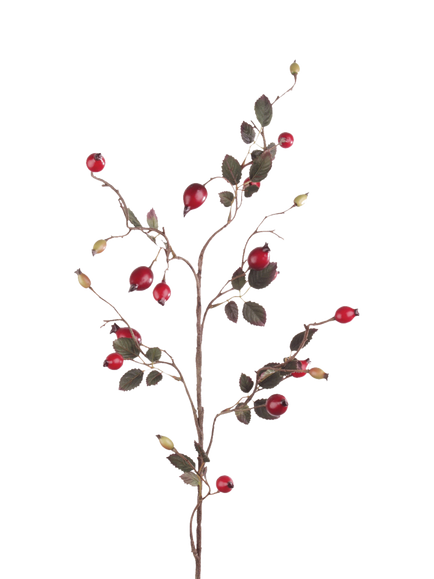 Floralsilk Artificial Rose Hip Spray, H80cm, Red, Red