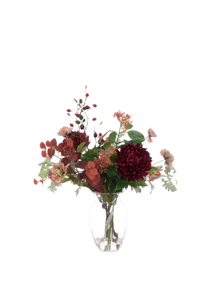 Floralsilk Artificial Chrysanthemum & Hellebore in Glass Vase, H70cm, Multi