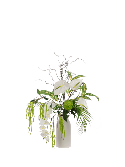 Floralsilk Artificial Lux White Orchid Arrangement in Ceramic Vase, H89cm, Multi