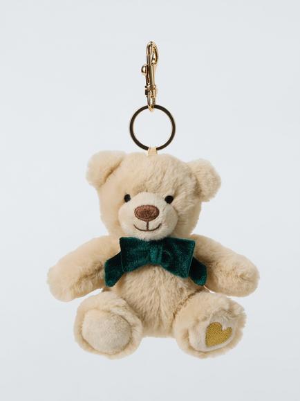 John Lewis Velvet Bow Lewis Bear Bag Charm, Brown