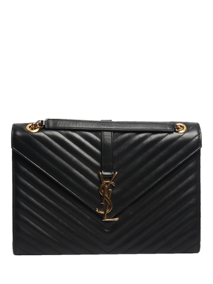 Pre-loved SAINT LAURENT Leather Chevron Large Envelope Bag, Black, Black