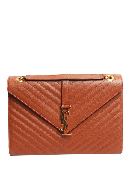 Pre-loved SAINT LAURENT Leather Envelope Shoulder Bag, Brown, Brown