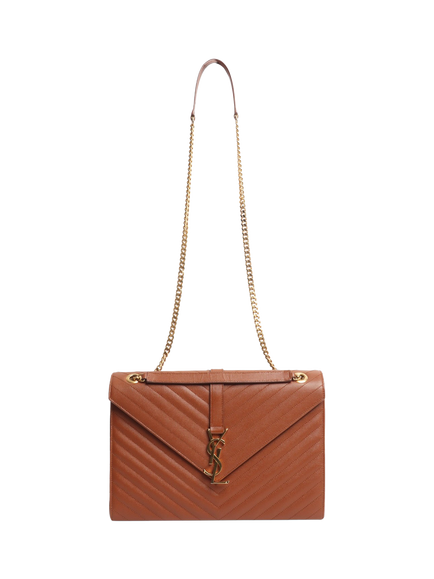 Pre-loved SAINT LAURENT Leather Envelope Shoulder Bag, Brown - view 2, Brown