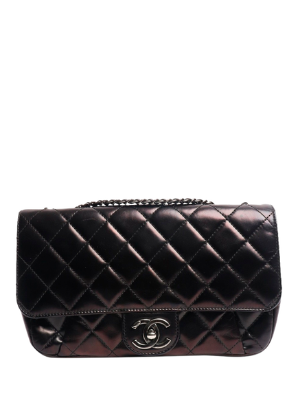 Pre-loved CHANEL Quilted Lambskin Flap Shoulder Bag, Black, Black