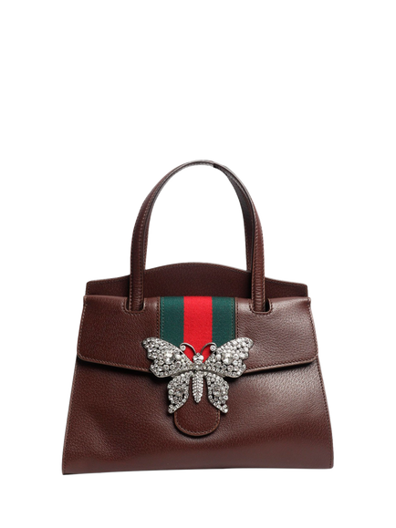 Pre-loved GUCCI Medium Linea Butterfly Leather Tote Bag, Brown, Brown