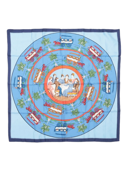 Pre-loved Hermès Silk Horse and Carriage Scarf, Blue, Blue