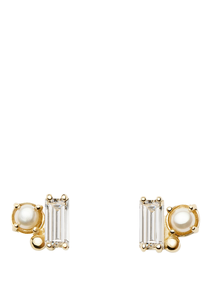 Missoma 14ct Yellow Gold Diamond Pearl Stud Earrings, Gold/White