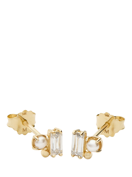 Missoma 14ct Yellow Gold Diamond Pearl Stud Earrings - view 2, Gold/White