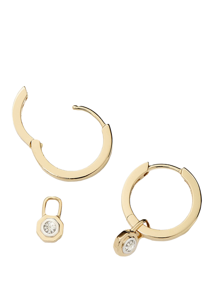 Missoma 14ct Yellow Gold Diamond Huggie Hoop Earrings, Gold - view 2, Gold