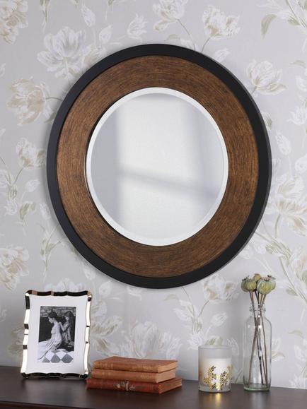 Laura Ashley Cara Round Wood Wall Mirror, 60cm, Mottled Bronze - view 2, Mottled Bronze