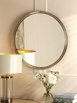 Laura Ashley Harrington Round Metal Wall Mirror, 60cm, Antique Brass - view 2, Antique Brass