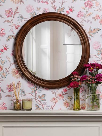 Laura Ashley Tate Round Wood Wall Mirror, 60cm, Dark Stain - view 2, Dark Stained Wood
