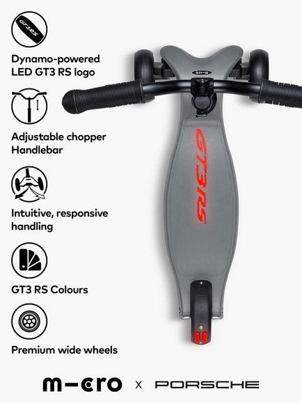 Micro Scooters Micro Kickboard Deluxe LED Porsche Edition​ Scooter, Metallic Stone Grey - view 2, Metallic Stone Grey