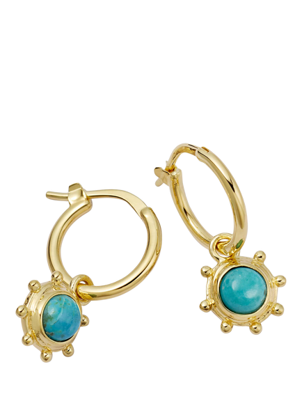 Daisy London 18ct Gold Plated Turquoise Healing Hoop Earrings, Gold, Gold