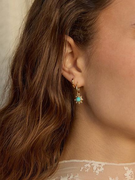 Daisy London 18ct Gold Plated Turquoise Healing Hoop Earrings, Gold - view 2, Gold