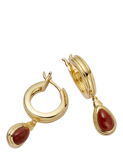 Daisy London 18ct Gold Plated Red Jasper Hoop Earrings, Gold, Gold