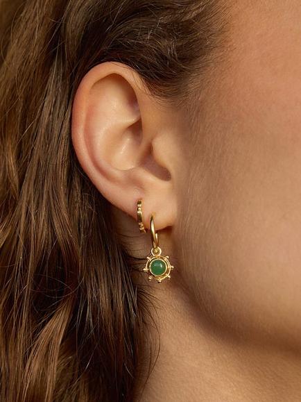 Daisy London 18ct Gold Plated Aventurine Healing Hoop Earrings, Gold - view 2, Gold