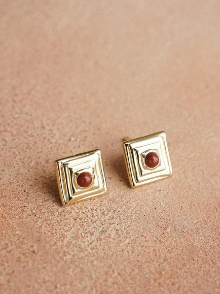 Daisy London 18ct Gold Plated Agate Stud Earrings, Gold - view 2, Gold