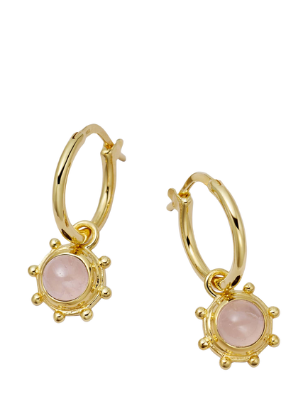 Daisy London 18ct Gold Plated Rose Quartz Hoop Earrings, Gold, Gold