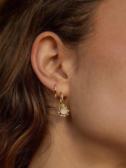 Daisy London 18ct Gold Plated Rose Quartz Hoop Earrings, Gold - view 2, Gold